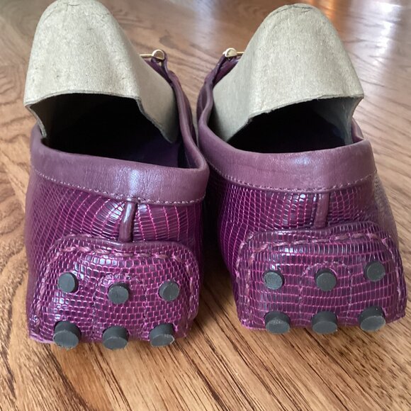 Tory Burch Croc Embossed Leather Driving Moccasins Loafer Shoes Purple SIZE 11 - Picture 4 of 7